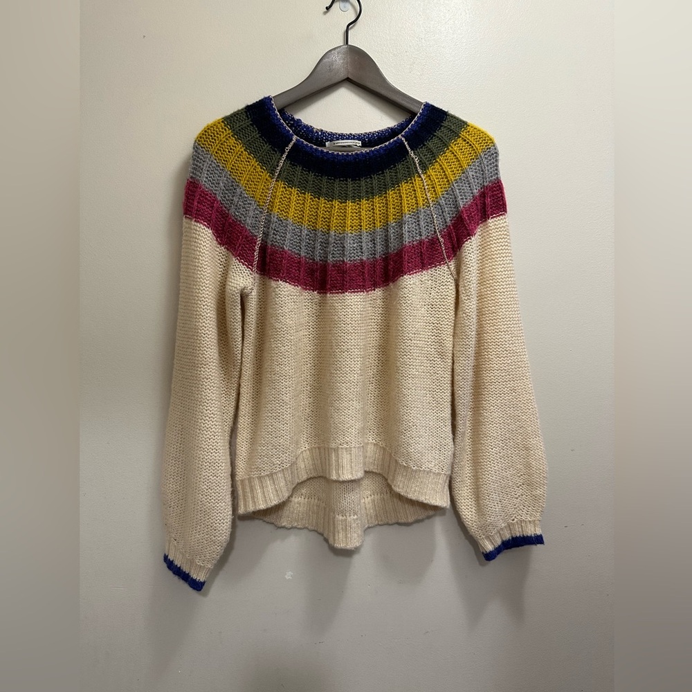 Anthropologie Knit Off White Cream Rainbow Cropped Sweater Size XS
